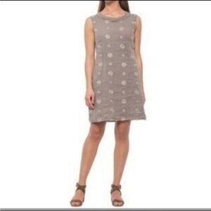 LIINA TOMEI Summer Minimal Linen Embellished Neutral Sleeveless Shift Dress SZ L